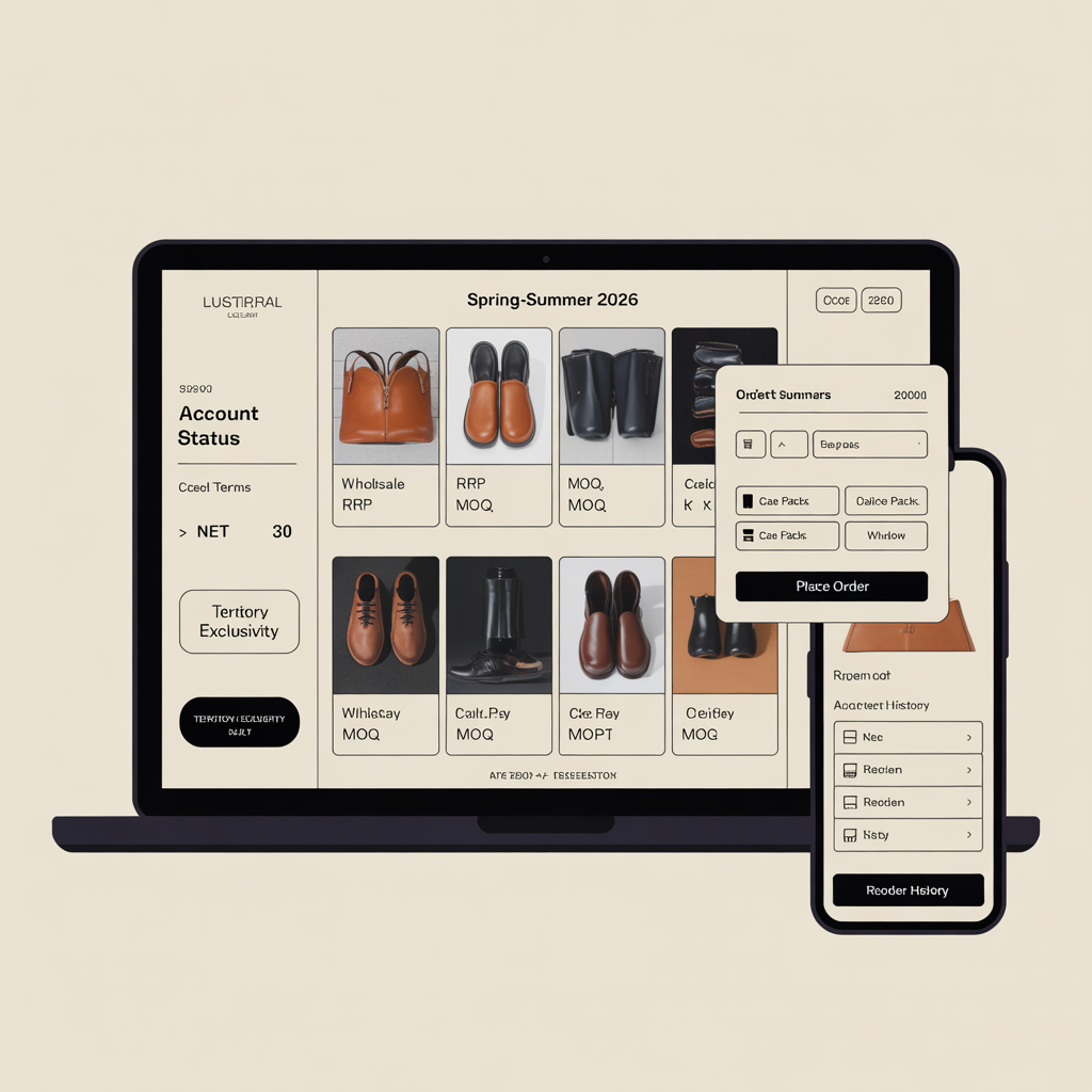 B2B wholesale portal for leather and footwear brands replacing PDF line sheets