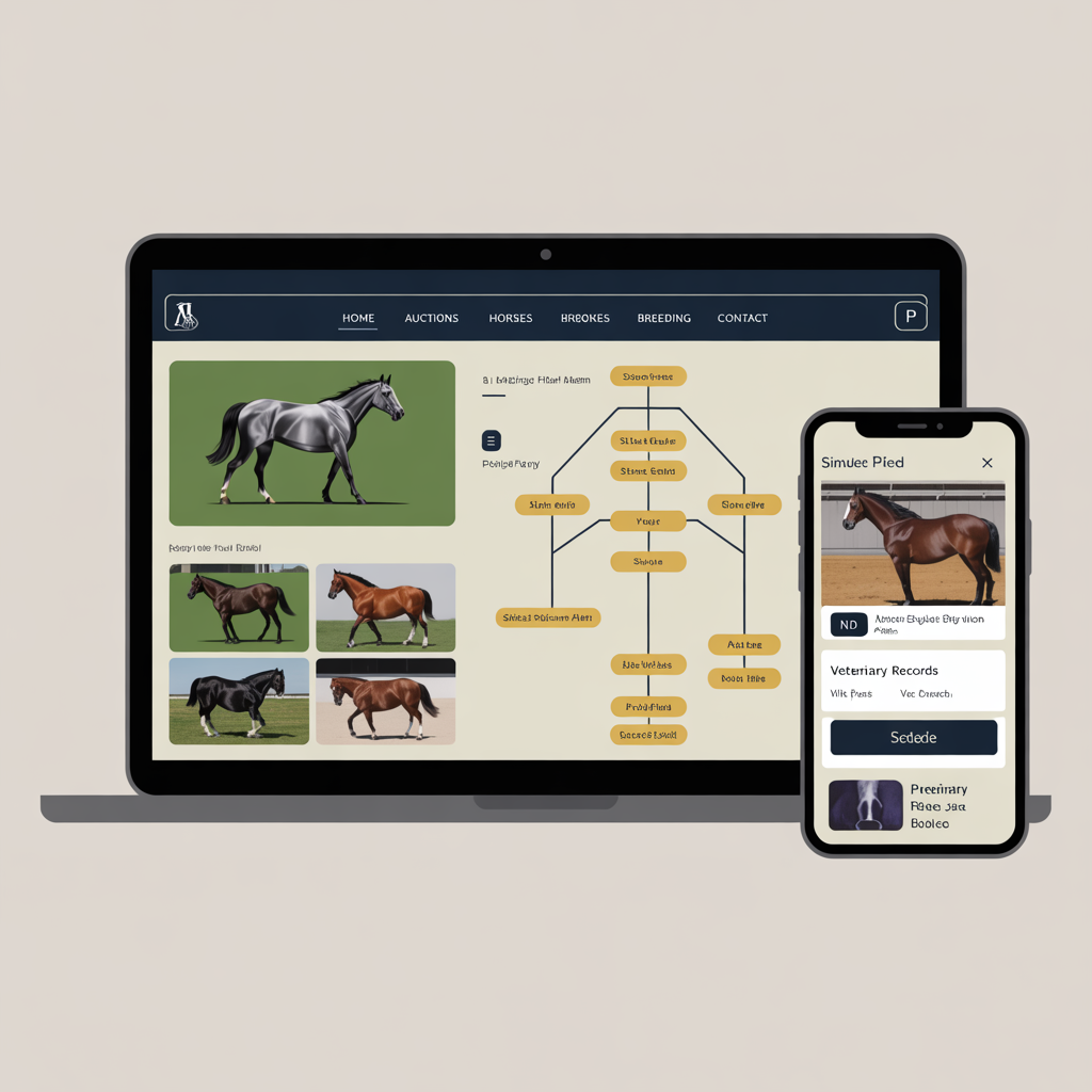 Horse and equine auction platform with pedigree tree and veterinary records