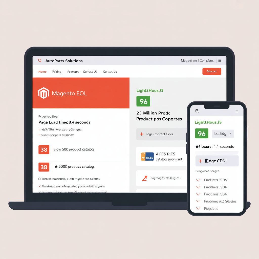 Magento to Next.js auto parts ecommerce migration comparison