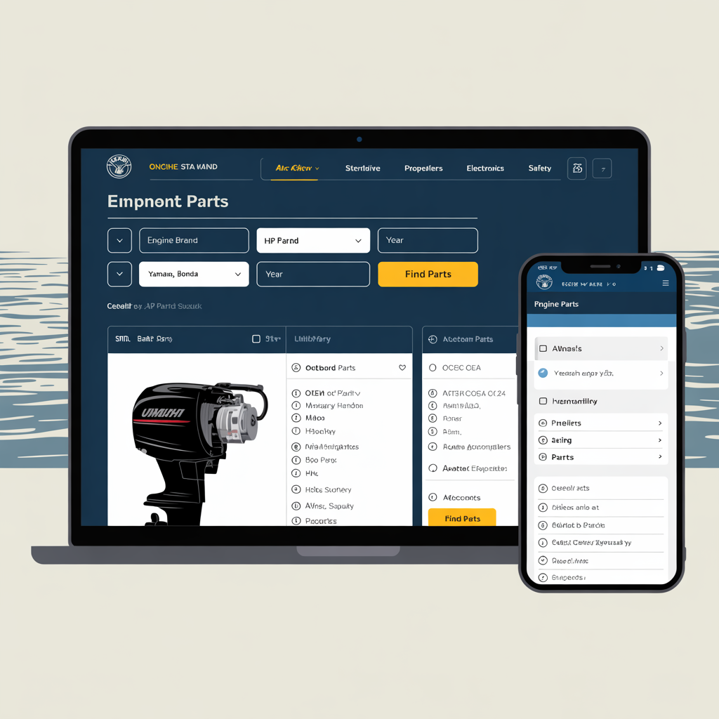 Marine and boat parts ecommerce website with engine fitment