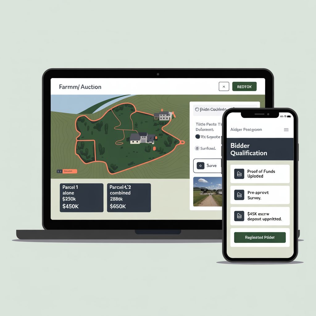 Real estate auction platform with multi-parcel bidding and virtual tours