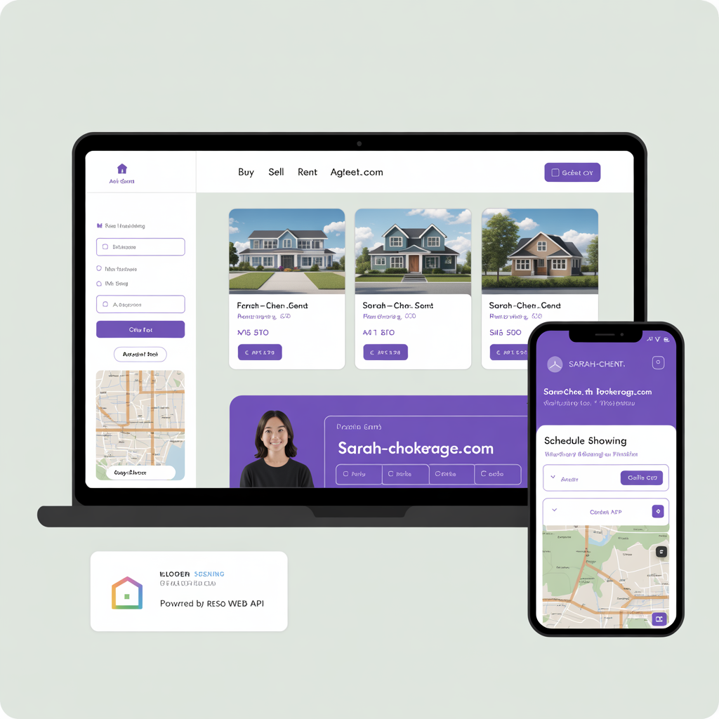 Real estate brokerage website with MLS search, agent subdomain preview, and listing map