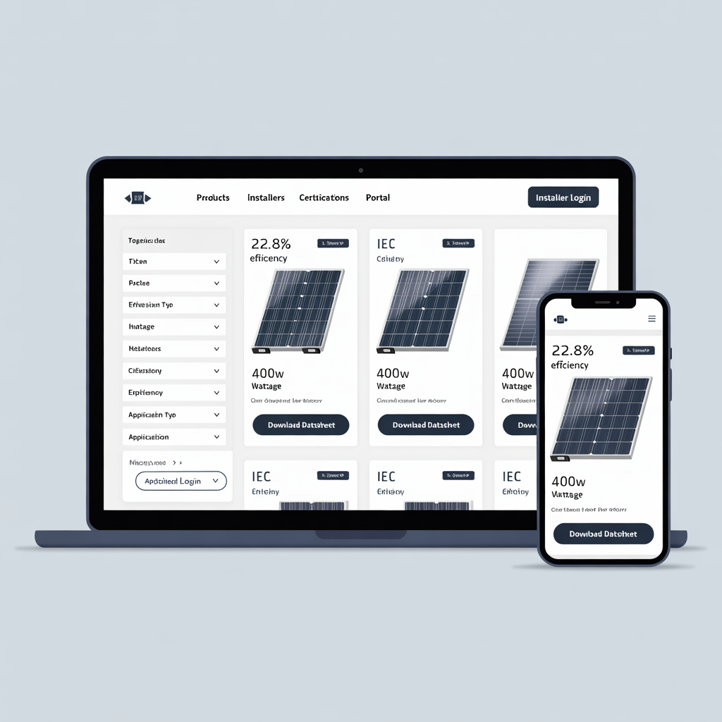 Solar panel manufacturer website with product catalog