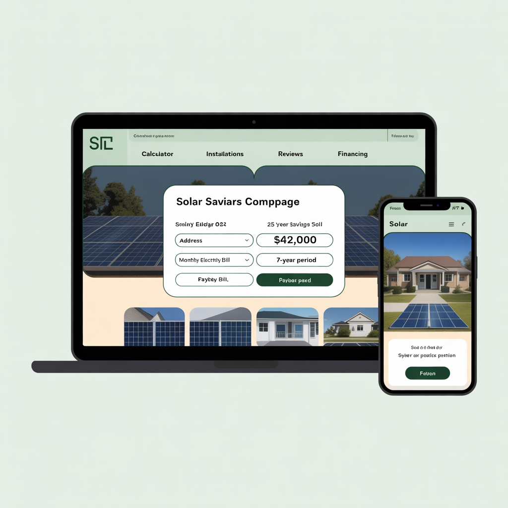 Solar installer website with savings calculator and roof assessment tool