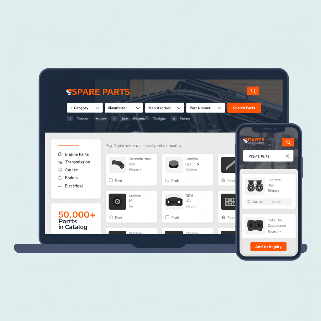 Spare parts manufacturer website with parts catalog and compatibility search